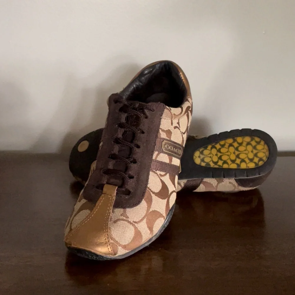 Coach leatherware sneakers leather suede brown tan gold logo - Picture 2 of 16